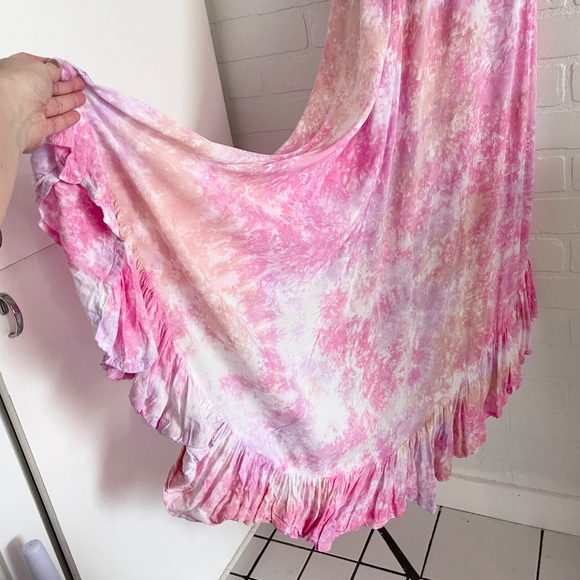 Anthropologie x Tiare Hawaii High low maxi dress Tie dye Ruffled Beachy Pink OS - Picture 11 of 12